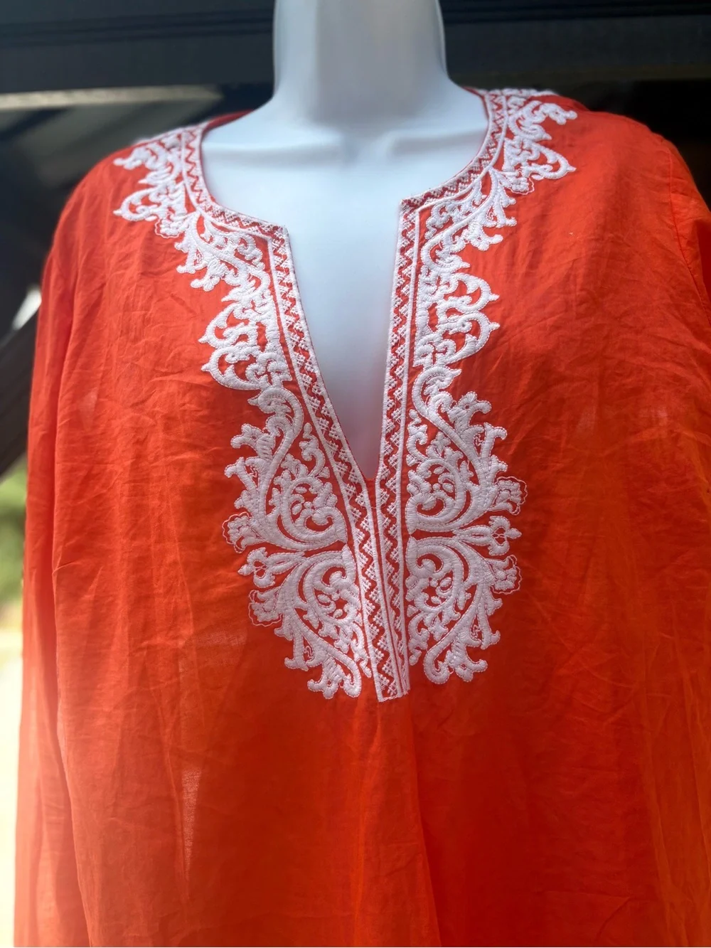 Michael Kors Orange Tunic with White Embroidery, Size: XL